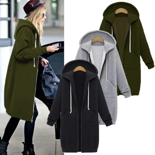 Parka à capuche épaisse pour femme, veste ample, avec fermeture éclair, poche, taille Maxi 1